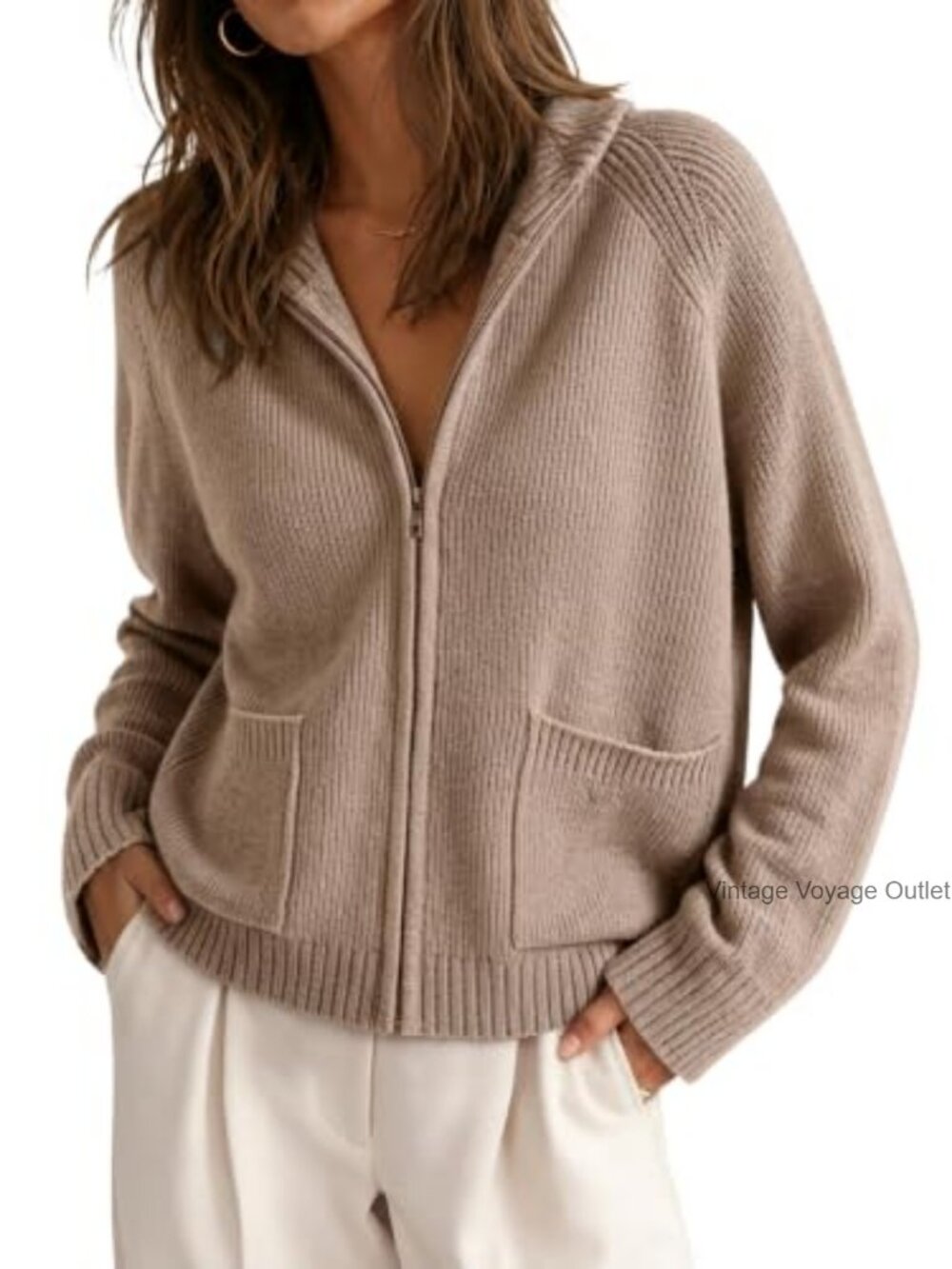 Women's Zip Up Cardigan Long Sleeve Chunky Knit Sweater Coat